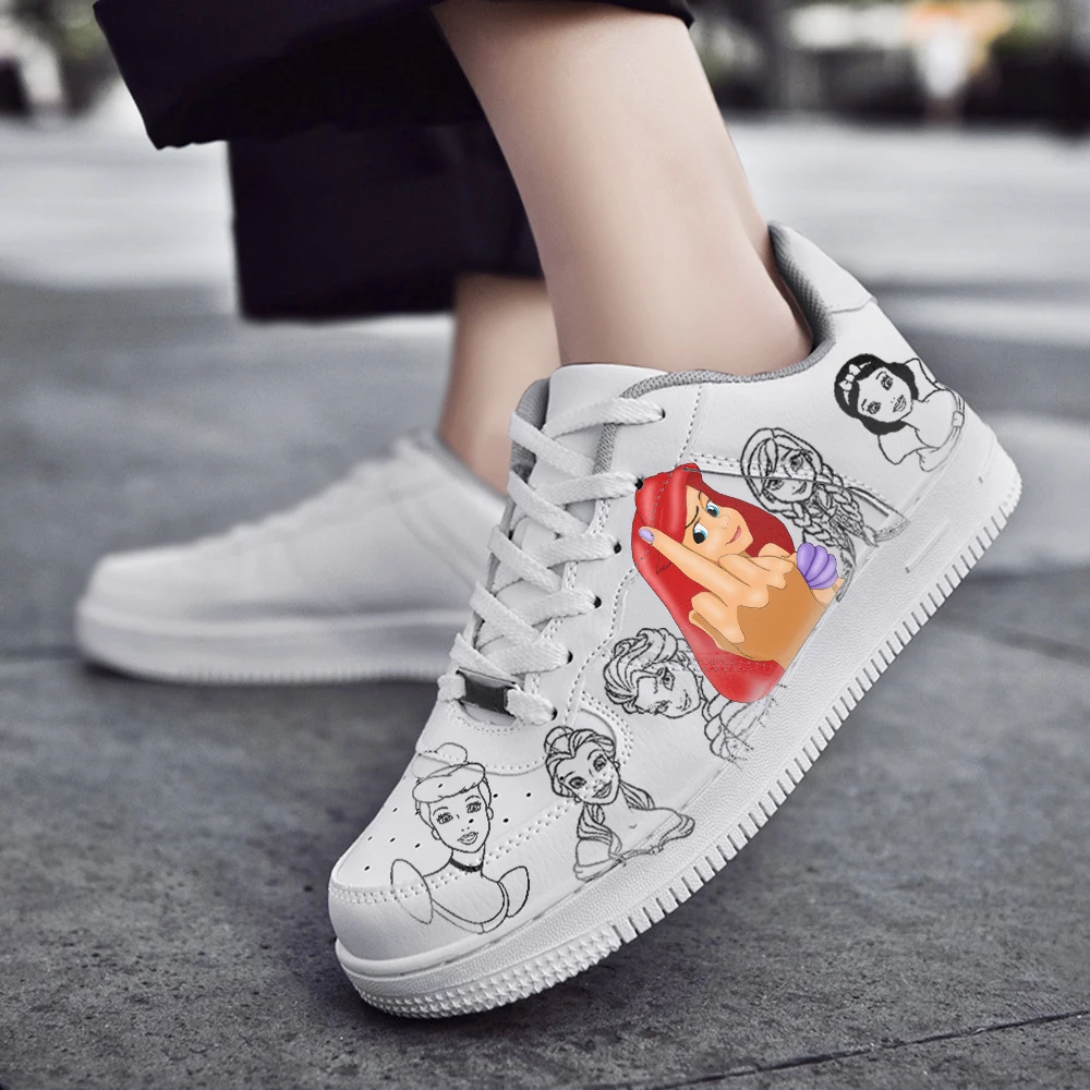 Ariel Elsa Men Women casual Shoes Male Platform Sneakers Girls Casual kateboarding Shoes flats graffiti Disney Princess Tattoo