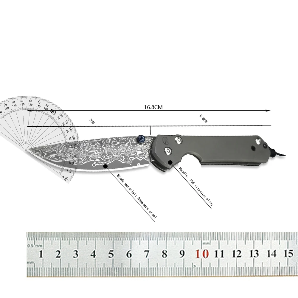 Карманный складной нож с лезвием из дамасской стали и титановым сплавом
