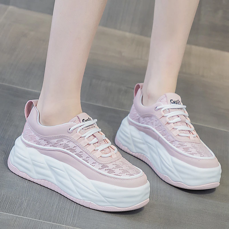 6CM Special Air Mesh Fashion Genuine Leather Comfy High Brand Breathable Chunky Sneaker Spring Summer Platform Women Wedge Shoes
