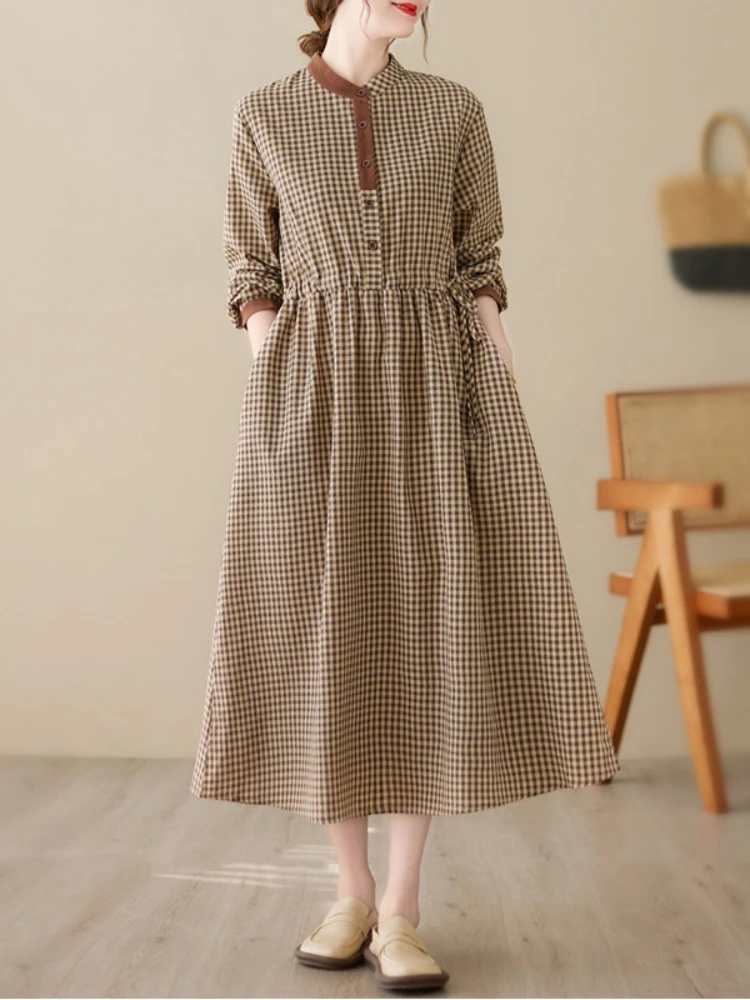 

2023 Spring Summer New O-Neck Long Sleeve Ladies Fashion Dress Temperament Simple Elegant Long Skirt Party Dating Streetwear