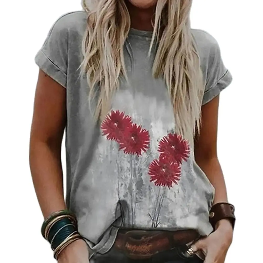 

Casual Women Blouse Heart Pattern Summer Women T-shirt Printed Loose-fitting Top