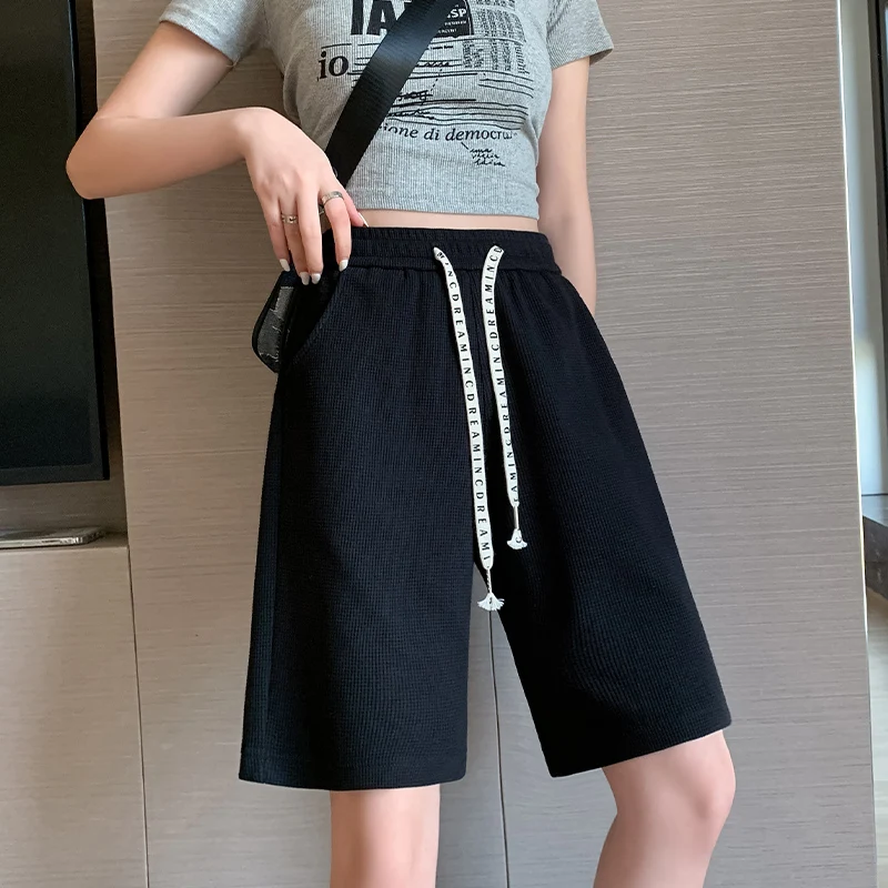 Women Shorts Traf High Waisted Loose Wide Leg Short Pants Women Clothing Booty Shorts Waffle Fabric Y2K Korean Fashion CICHENG