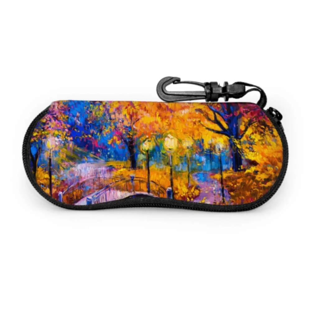 Colorful Tree Oil Painting Boys Eyeglass Case Cases For Eyeglasses Light Portable Neoprene Zipper Soft Case Cute Sunglasses Case