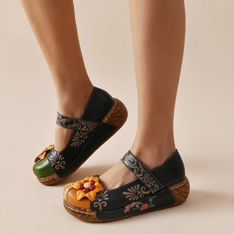 

Босоножки COZOK женские ручной работы, сандалии на толстой подошве, с цветами, Нескользящие, в этническом стиле, карамельные цвета