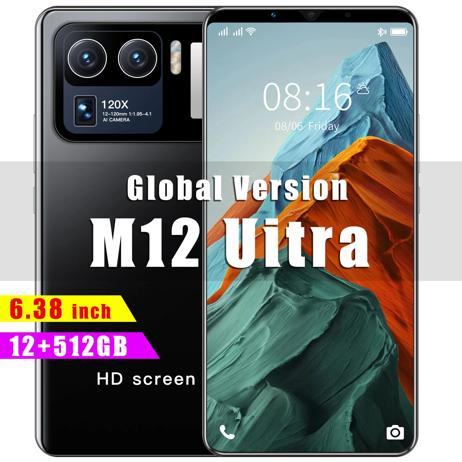 

Global Version M12 Uitra 6.38 Inch 64GB/128GB 24+48MP Android 10.0 Cheap Smartphones 5000mAh Fingerprint ID Dual SIM Cell Phone