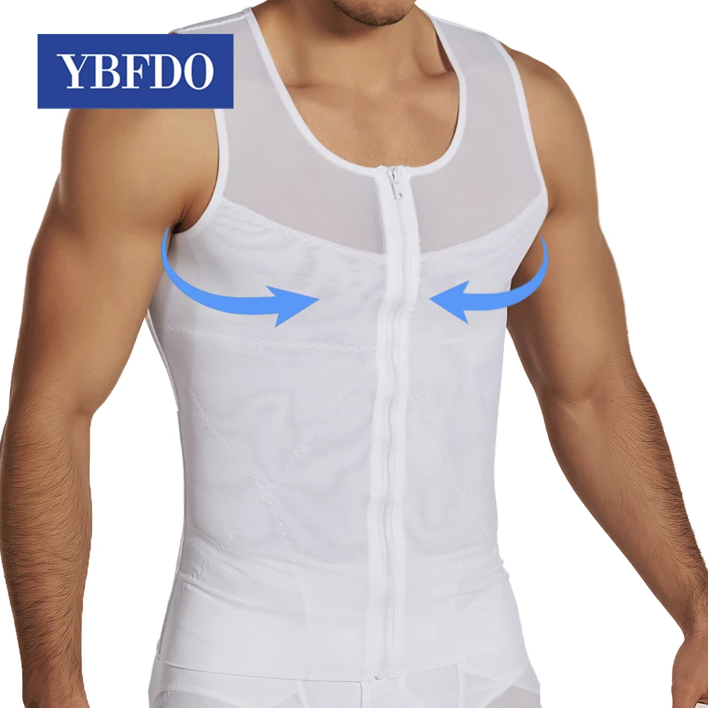 

YBFDO Men Compression Shirt Slimming Body Shaper Slim Belly Tummy Shapewear Abdomen Reducer Corset Top Tank Front Zipper Vest
