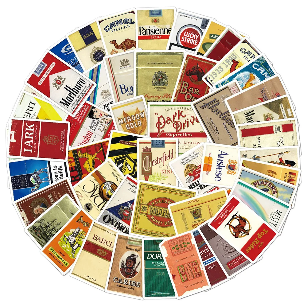 

10/30/50PCS Vintage Cigarette Packaging Stickers DIY Diary Phone Laptop Luggage Skateboard Graffiti Decals Fun for Kid Toys Gift