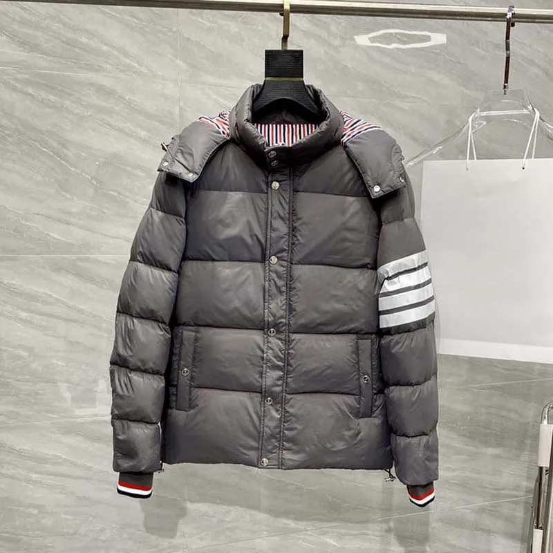 THOM Winter Jacket Men Parkas Warm Coat Luxury Brand Striped Design Baseball Collar Solid Women Fashion Duck Down Jacket