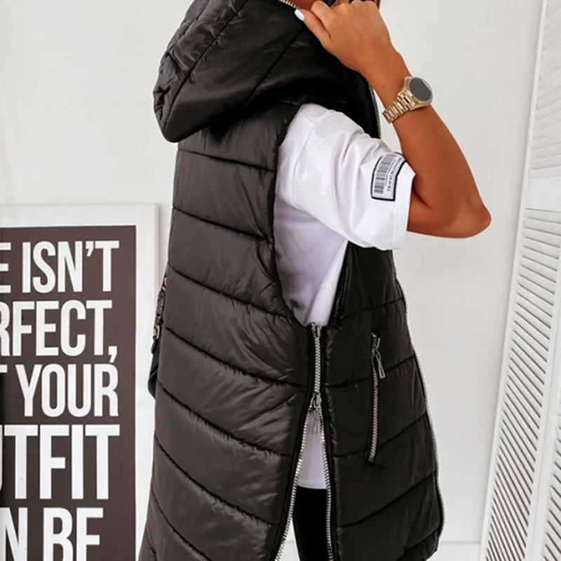 Sleeveless Puffer Jackets Hooded Cotton Padded Waistcoat Women Casual Streetwear Zipper Pocket Jacket Plus Velvet Quilted Coat