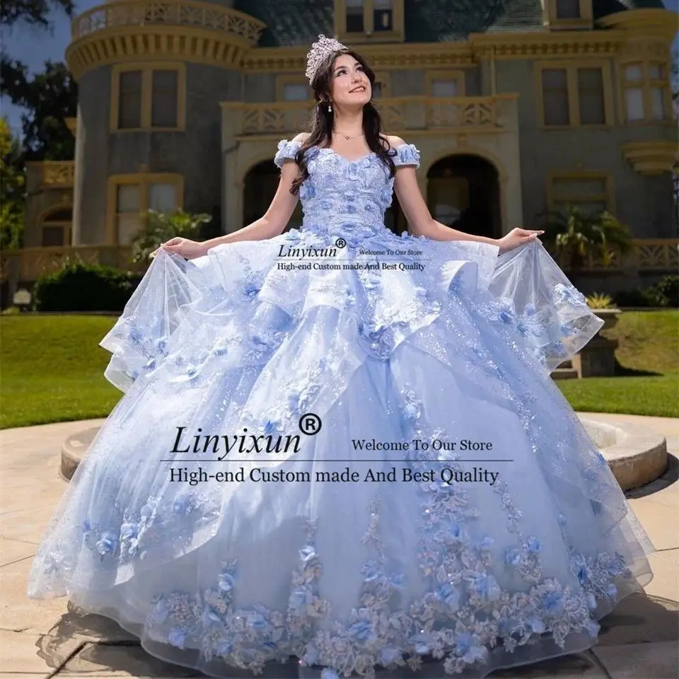 Женское бальное платье голубое для вечеринки в честь Дня рождения 3D Цветочное на