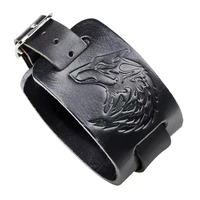 viking wolf head wide leather bracelet mens brown bracelet mens steampunk wristband mens jewelry gift wholesale