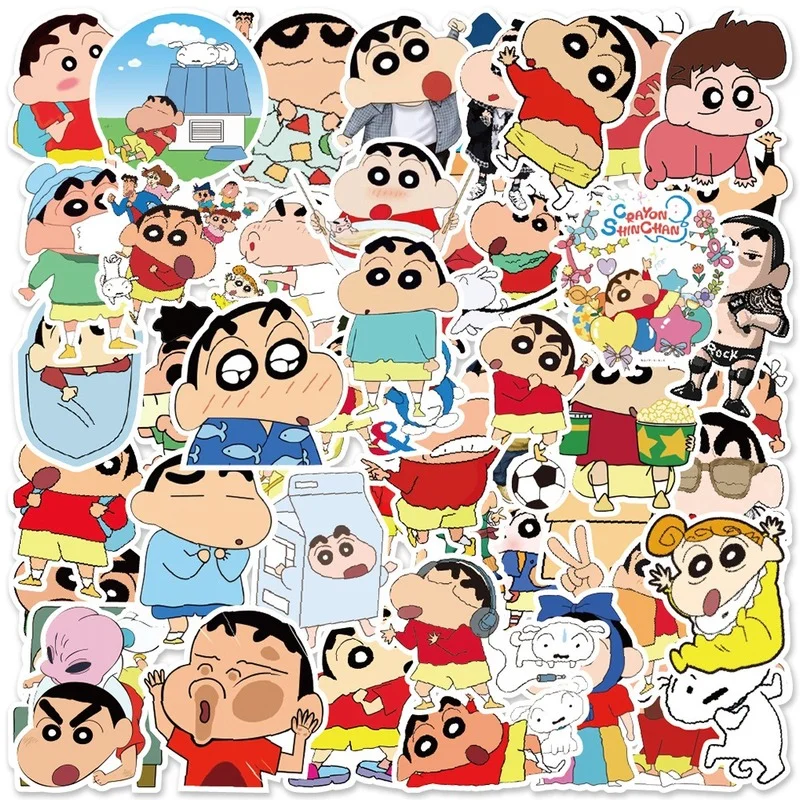 

New 50Pcs Japanese Anime Stickers Cute Crayon Cartoon Stickers Laptop Car Luggage Waterproof Doodle Decorative Sticker
