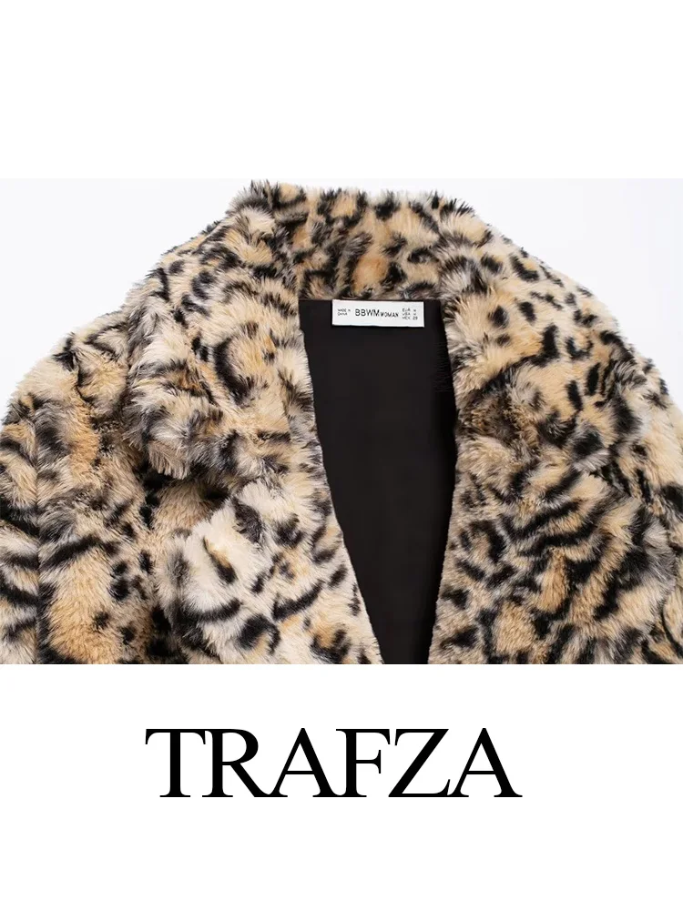 TRAFZA женская однобортная куртка с леопардовым отложным воротником и длинными