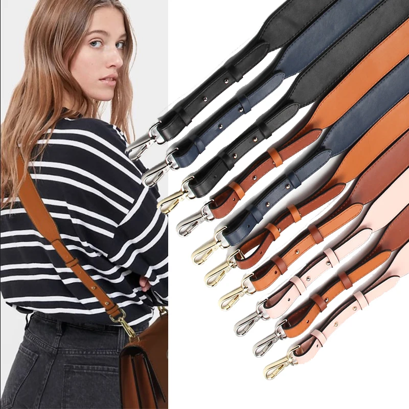 Solid Color Wide Shoulder Strap PU Leather Bag Strap Metal Hook Shoulder Bag Belt Strap Adjustable 105CM-110CM Bags Accessories