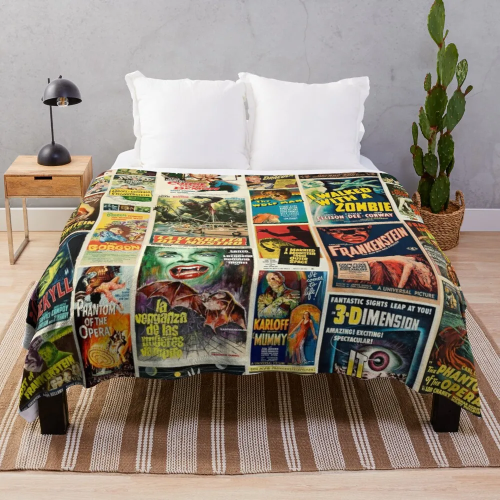 

Classic Horror Movie Poster Montage Throw Blanket flannel