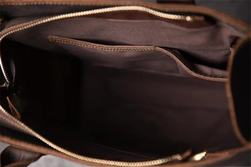 Fashion vintage genuine leather men's women's briefcase simple business crazy horse cowhide A4 file handbag laptop shoulder bag