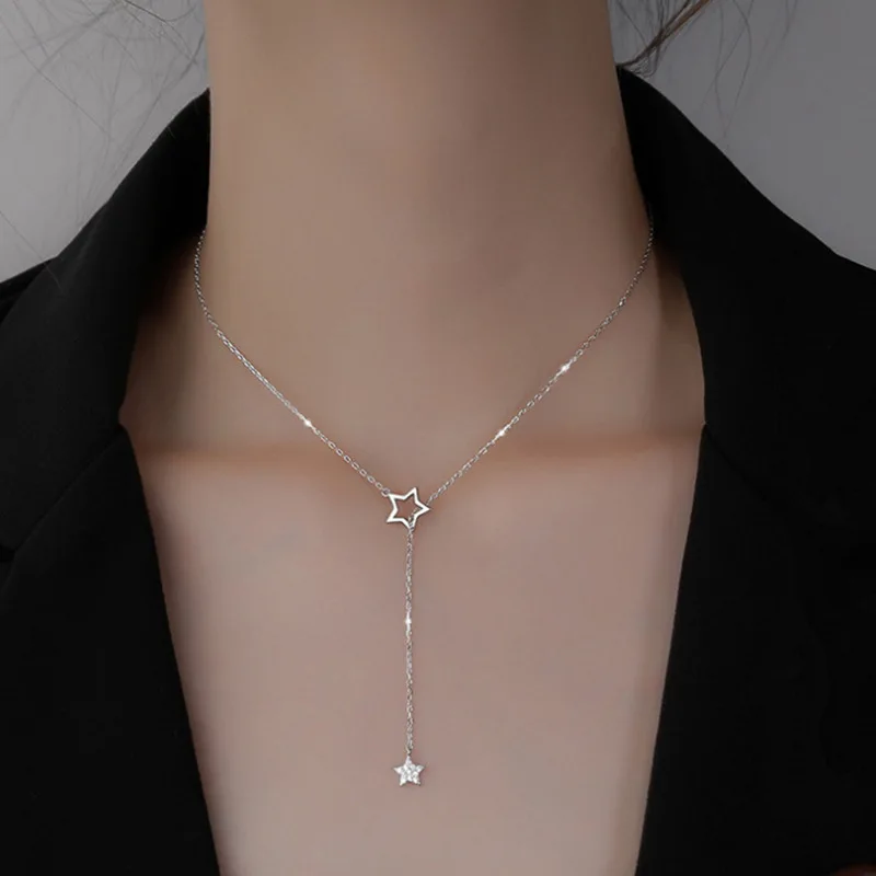 

New Shining Star Pendant Necklace - Silver/Gold Temperament Diamond Female Niche Jewelry Present