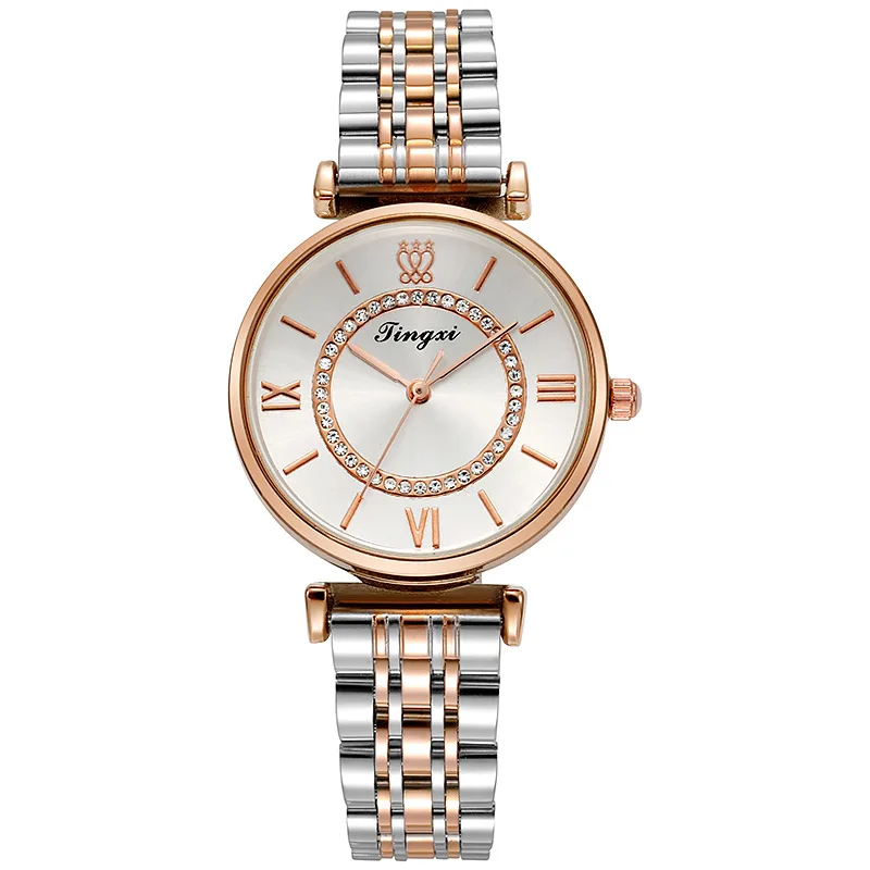 

Часы с бриллиантовым кольцом, кварцевые часы Gypsophila, стальной ремешок, водонепроницаемые женские часы