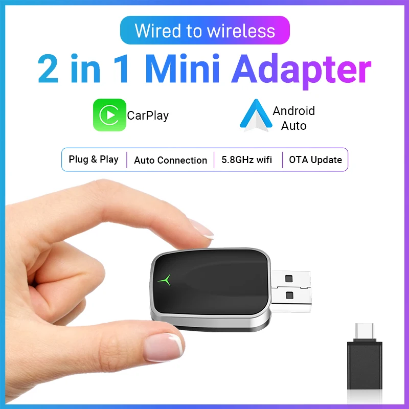 

HANG JING 2в1 Проводной к беспроводному адаптеру CarPlay Android Auto Mini Box Интерфейс Plug and Play Type-C USB Для Volvo Benz Mg Kia