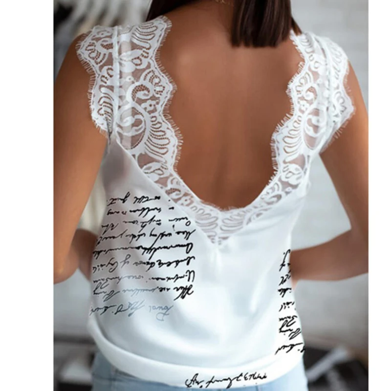 

Women Hollow Out Blouses Lace Sexy Elegant Vest Sleeveless Loose Backless Tops Vintage Tops Casual Blouse Tops
