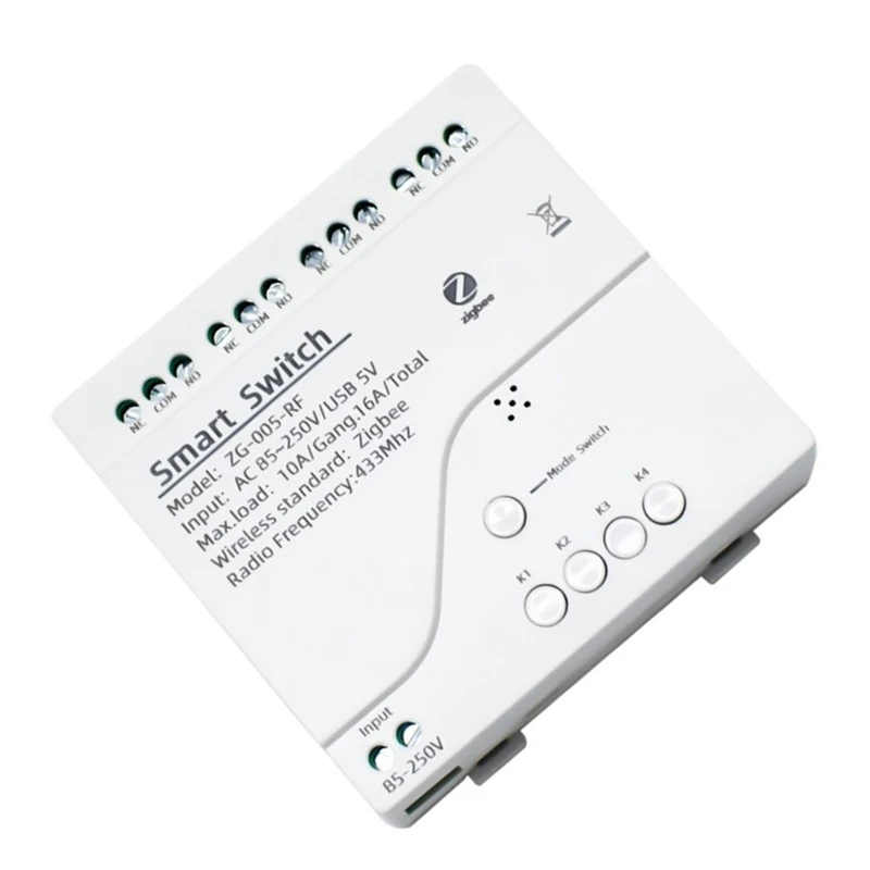 

4-канальный модуль выключателя Zigbee для умного освещения, 85-250 В переменного тока, RF433, 10 А, реле 433 МГц, дистанционное управление, работа с Alexa ...