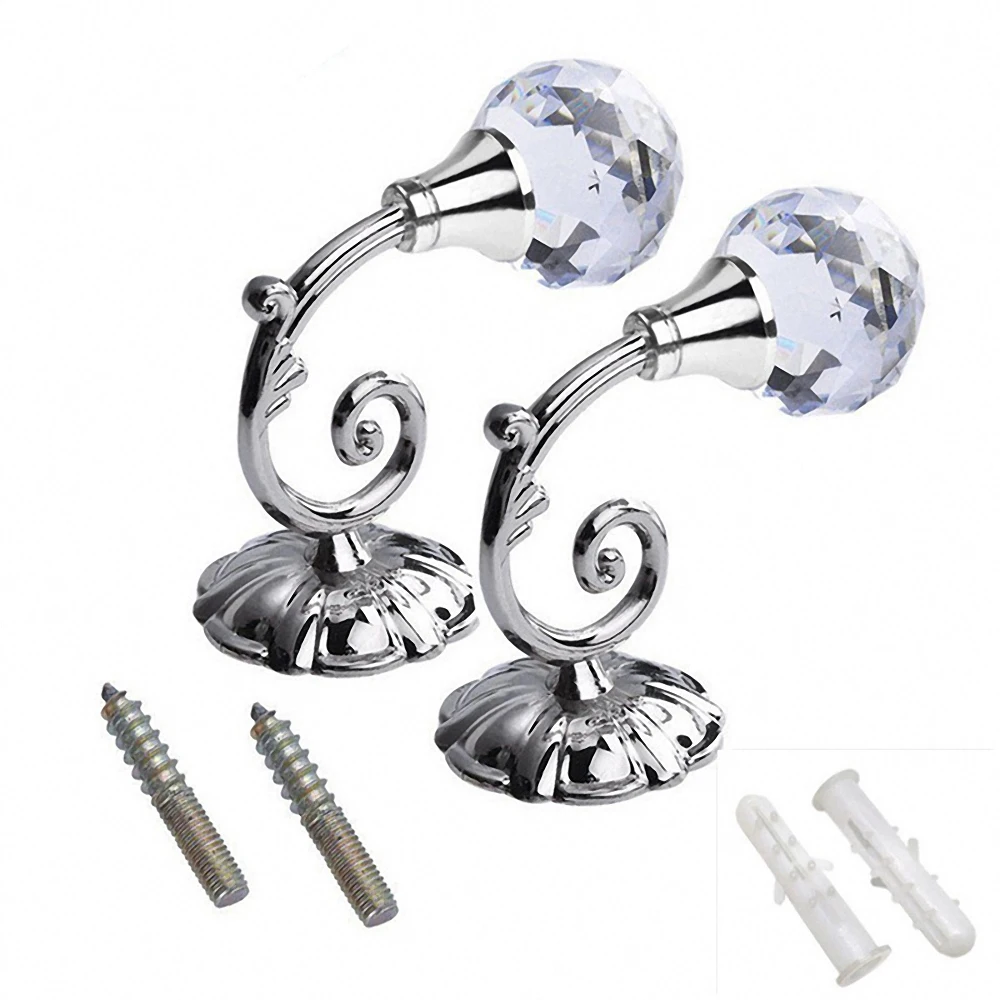 

2Pcs Large Metal Crystal Glass Curtain Holdback Wall Tie Back Hooks Hanger Holder Curtain Rods Accessoires Home Storage