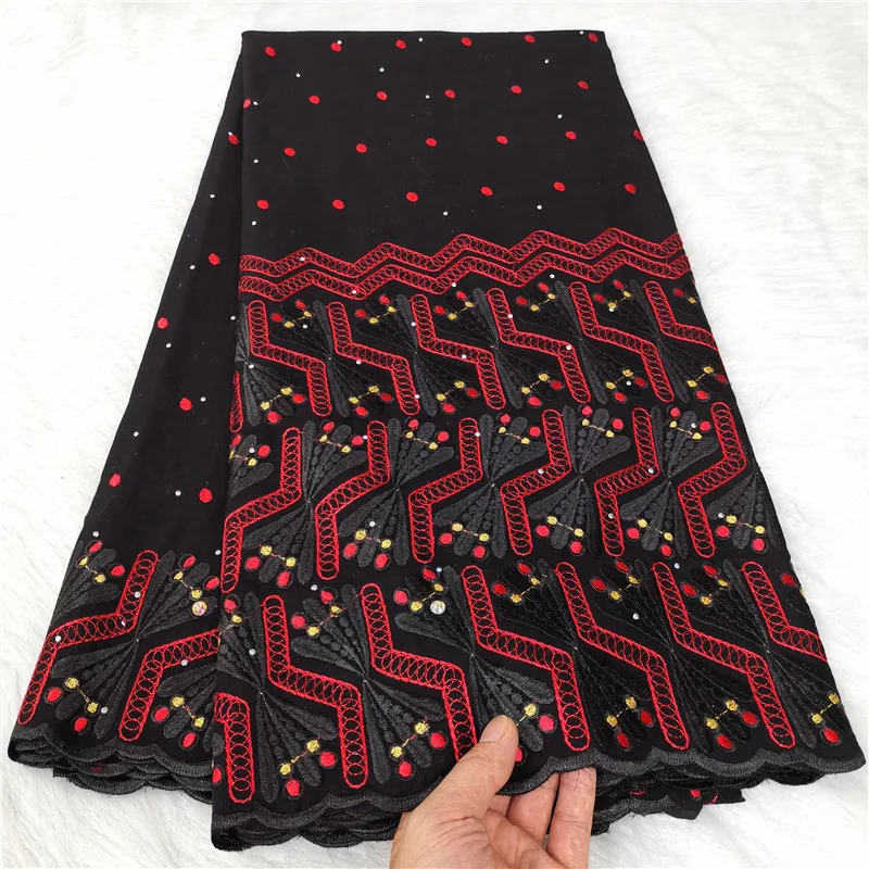 

5 Yard Swiss Voile Lace Fabric Latest Heavy Beaded Embroidery African 100% Cotton Popular Dubai Style For Party Cloth Material K