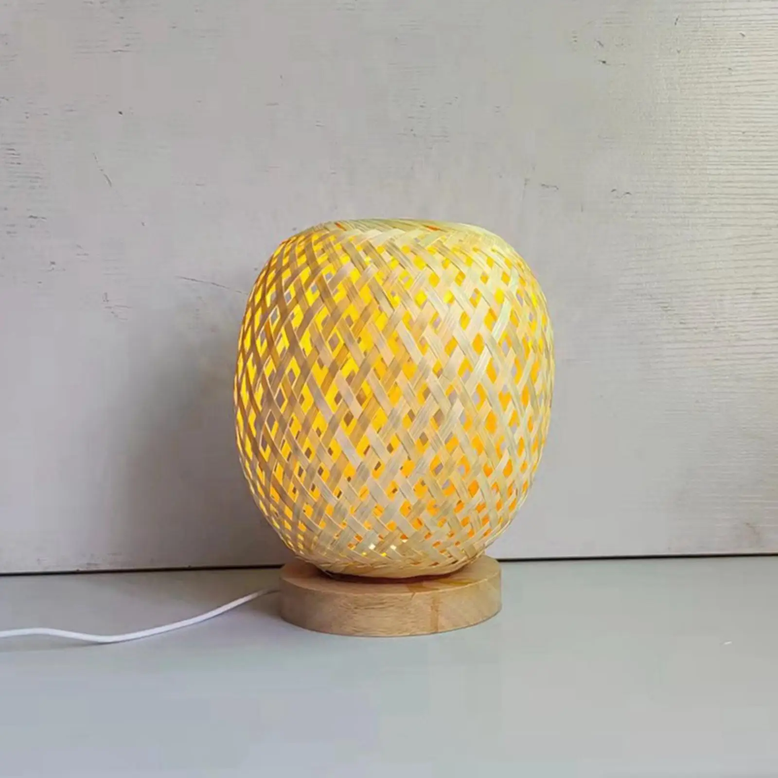 

Vintage Bamboo Table Lamps Decorative with Wood Base Eye Caring NightStand Lamp Reading Light for Bedroom Bookcase Study Room
