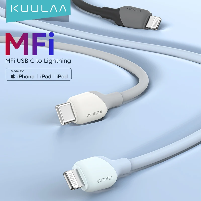 

Кабель UULAA с USB C на Lightning для iPhone 13, 12, 11, 8, 7, Macbook Pro PD, 30 Вт, MFi, кабель для быстрой зарядки для AirPods, iPad, зарядный кабель