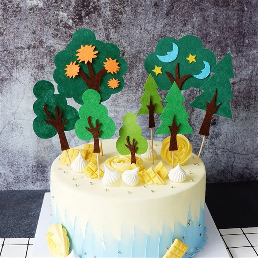 

New Forest Tree Series Children's Boys and Girls Birthday Cake Flag Cupcake Card Party Cake Card Forest Party Decoration