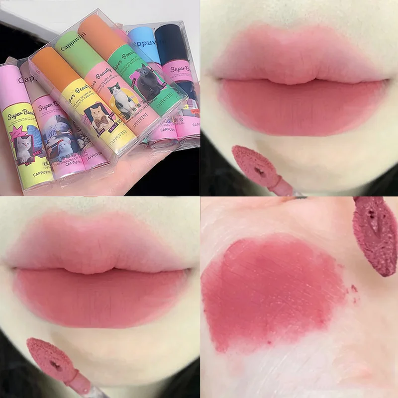 

Matte Velvet Lip Gloss Waterproof Lasting Cat Milk Cake Red Lips Glaze Creamy Texture Mist Lip Mud Girls Cute Makeup Cosmetics
