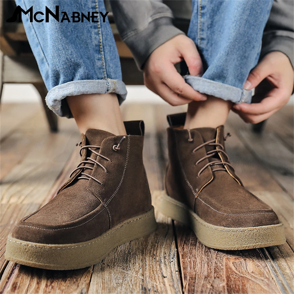 Suede Ankle Boots Men's Shoes Flat Shoes Casual Shoes Lace Up Elegant Men's Boots Comfortable Boots Fall Winter Men's Shoes