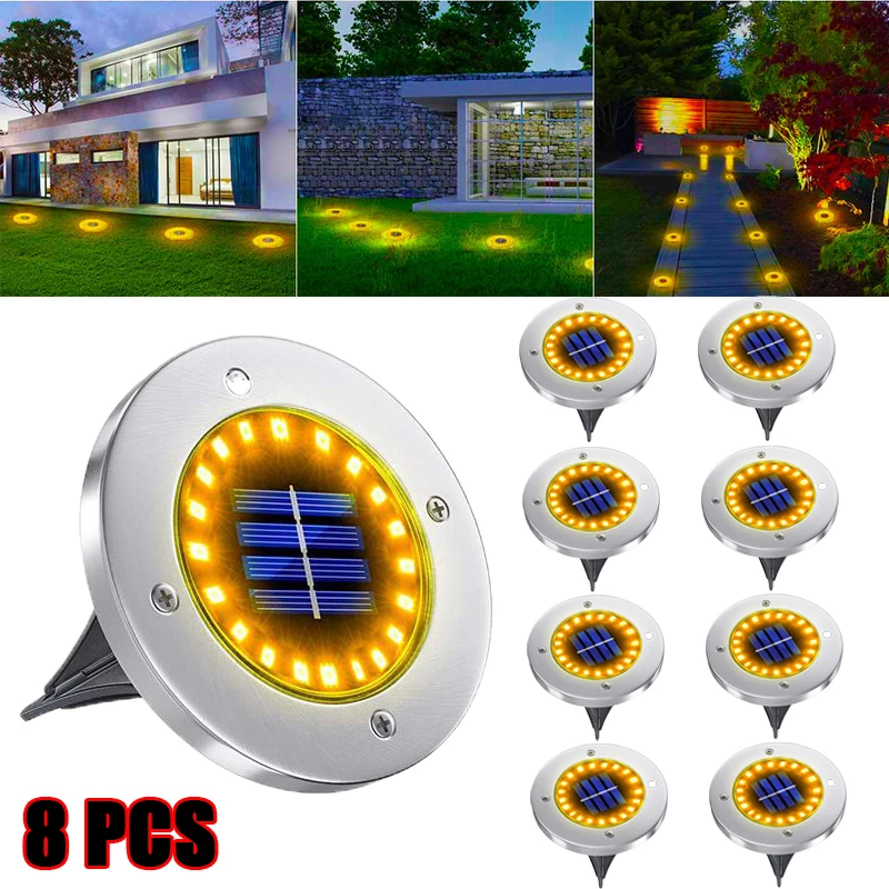 

8/20LED Solar Power Disk Light Outdoor Garden Solar Underground Light Deck Light Spotlight Buried Solar Led Lamp Garden Decor