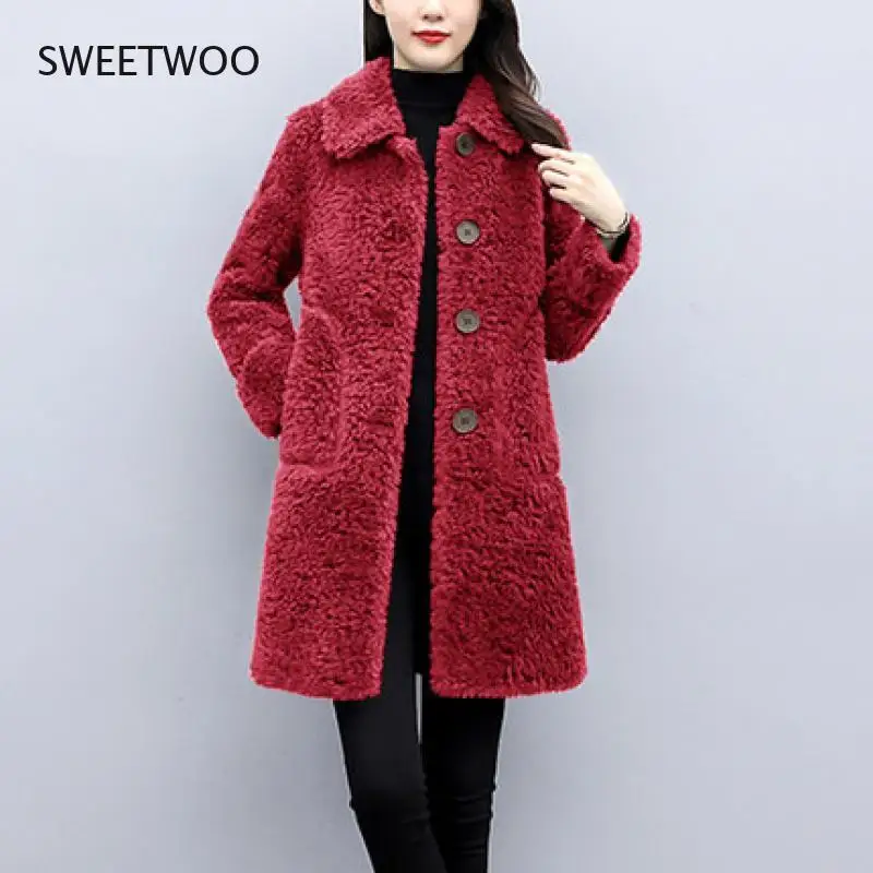 Winter Jacket Women Warm Faux Fur Lambswool Plush Coats Female Outerwear Korean Fashion Ladies Cardigans Long Sleeve Clothing