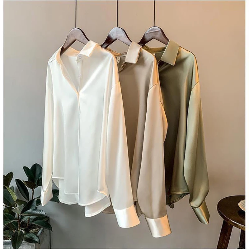 Spring 2023 Women Clothing Silk Shirt Vintage Blouse Women Sheer Top Women Long Sleeve Dress Shirt Loose Blouse Woman Overshirt
