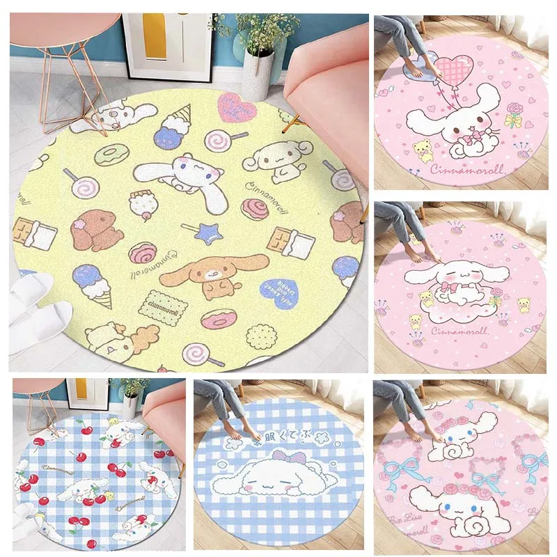 

Sanrio Round Imitation Cashmere Carpet Cinnamoroll Cartoon Girl Bedroom Living Room Household Dirty Resistant Non Slip Floor Mat