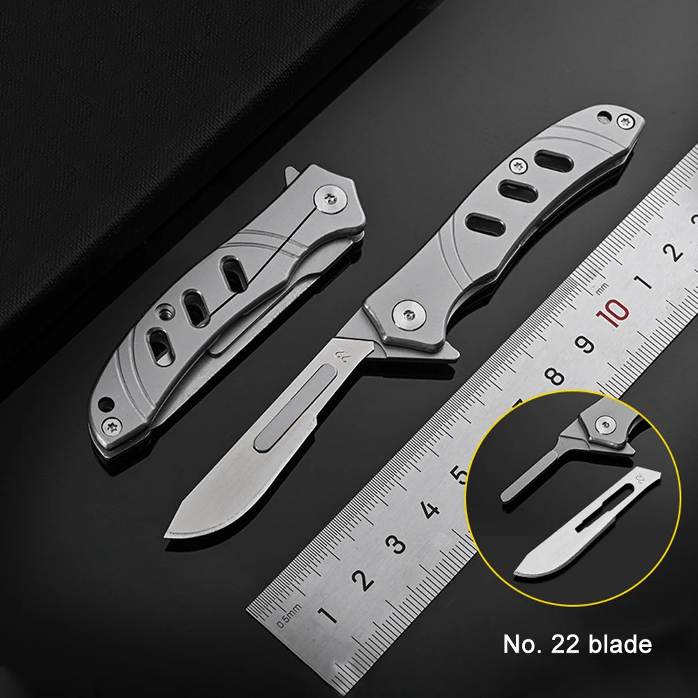Small Folding Exacto Knife With 10pcs Extra Blades Keychain EDC Pocket Box Cutter Mini Replaceable Razor Blades Utility Knives