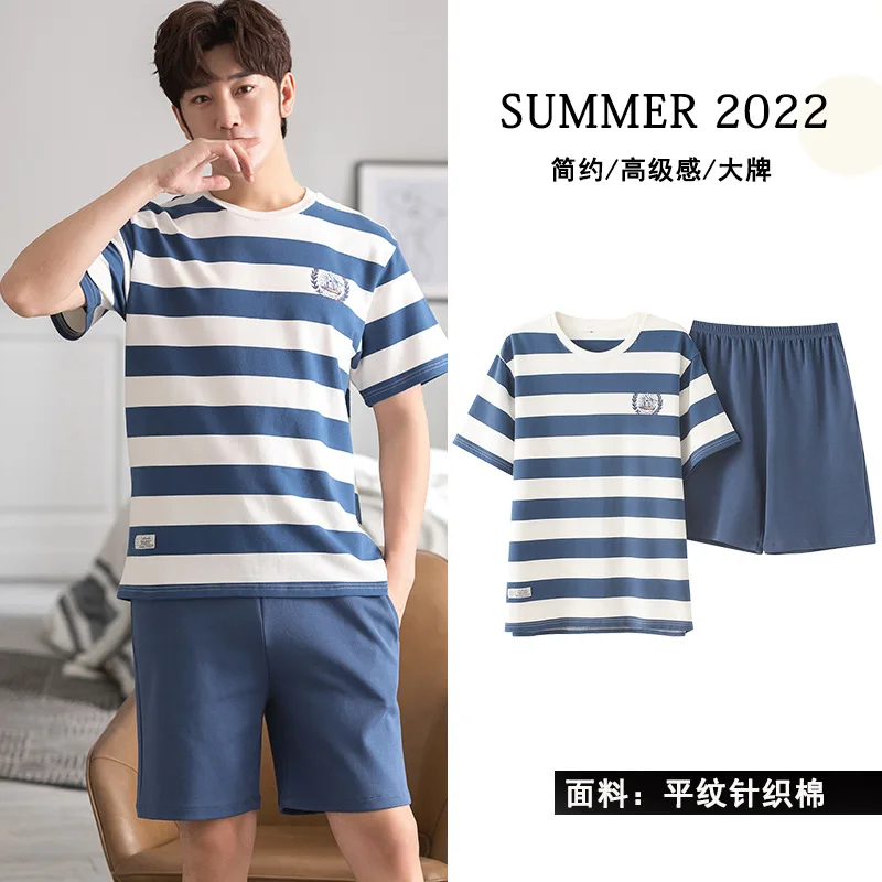 Plus Size L-4XL Pajamas For Men Casual Cotton Fashion Homewear Summer Short Sleeve Pijama+Elastic Shorts Home Suit Pyjamas