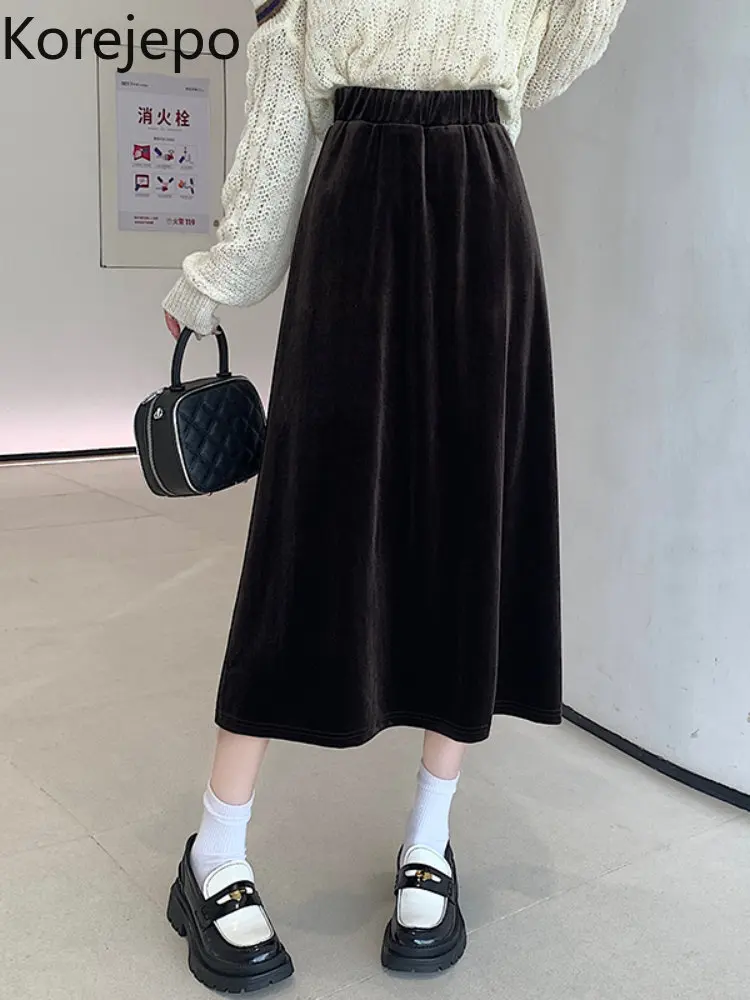 

Женская бархатная юбка с высокой талией, Корейская версия, Осень-зима 2022