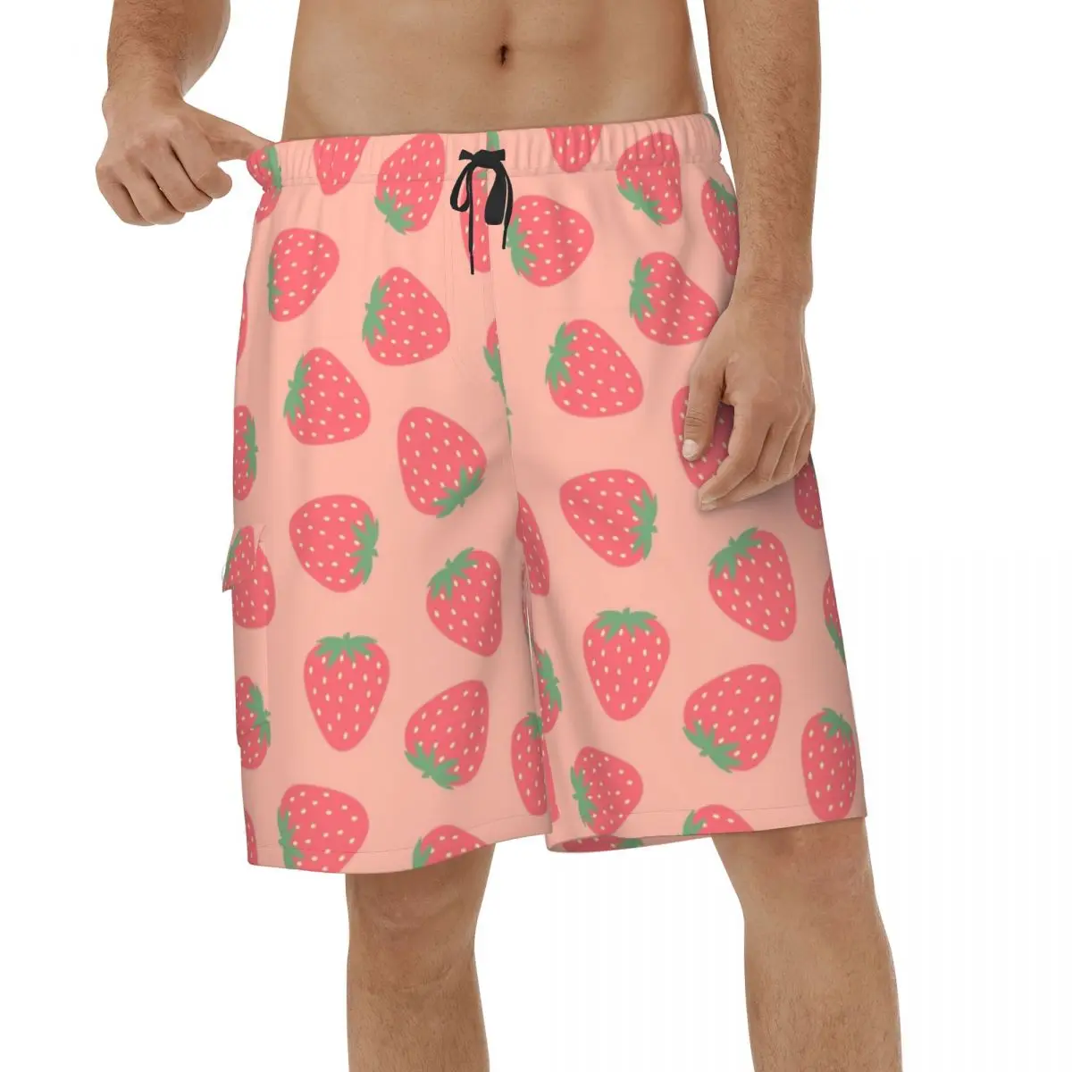 

Summer Casual Pastel Strawberries Pattern Men Beach Shorts Sports Swimwear Streetwear Vacation Swimsuits Breathable Short Pants