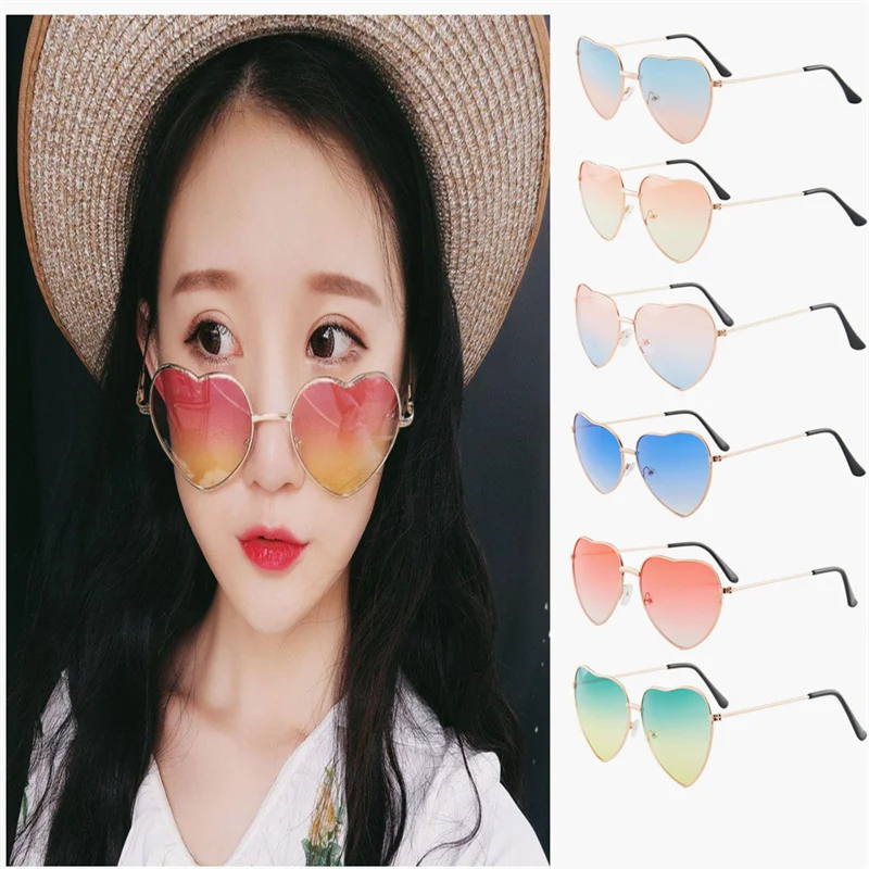 

Vintage Gradient Heart Shape Sunglasses Metal Frame UV 400 Protection Outdoor GogglesRetro Fashion Ocean Eyeglasses