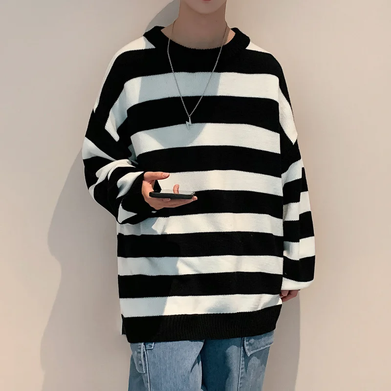 

Winter Striped Sweater Men Warm Fashion Casual Knitting Pullover Men Korean Loose Long Sleeve Sweater Mens Jumper Clothes M-3XL