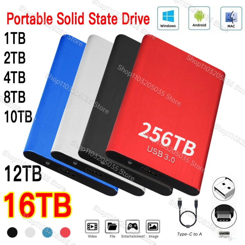

External Hard Drive Original 256TB 16TB Portable SSD Hard Disk USB 3.0 High Speed FAST FILE TRANSFERS for Laptop/Desktop Storage