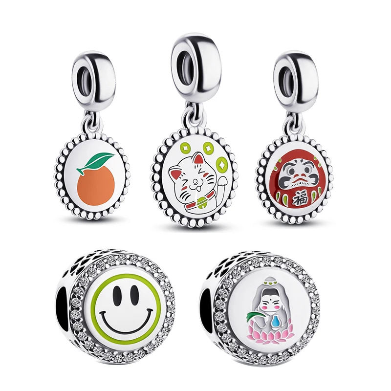 

2021 New Original 1:1 S925 Sterling Silver Lucky Cat Pendant, Smiley Beads Suitable For Diy Bracelet Jewelry Gifts woman