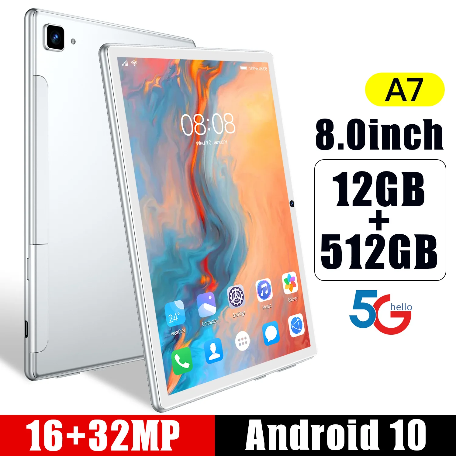 Новинка 2022 планшетный ПК A7 8 0 дюйма 12 Гб 512 ГБ две SIM-карты Android 10 16 + 32 МП Wi-Fi
