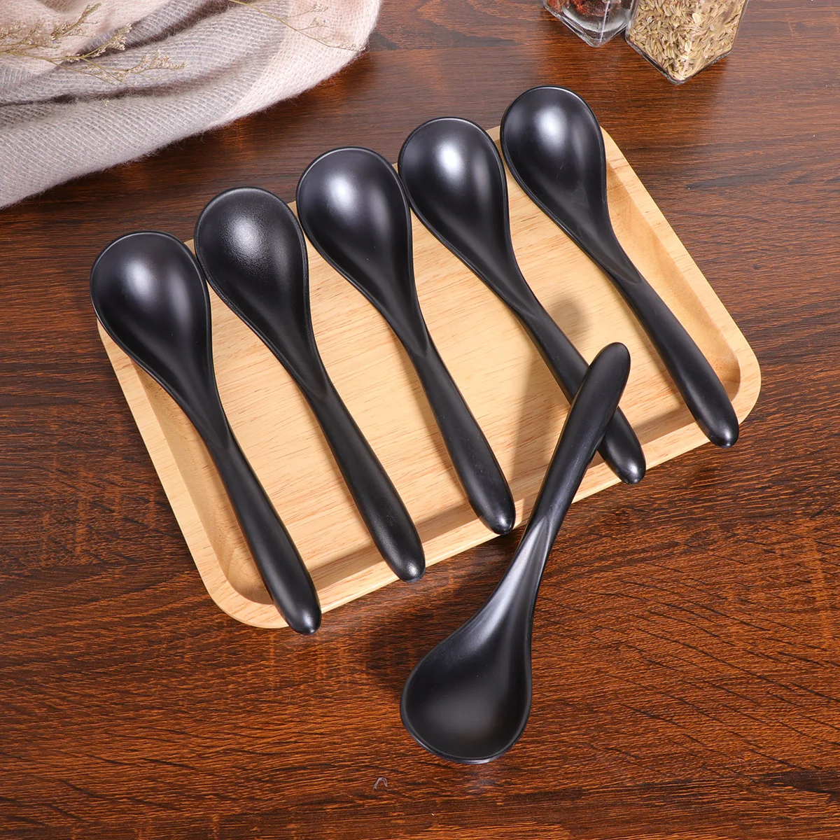 6 шт. A5 меламиновые столовые приборы черная искусственная фарфоровая ложка для