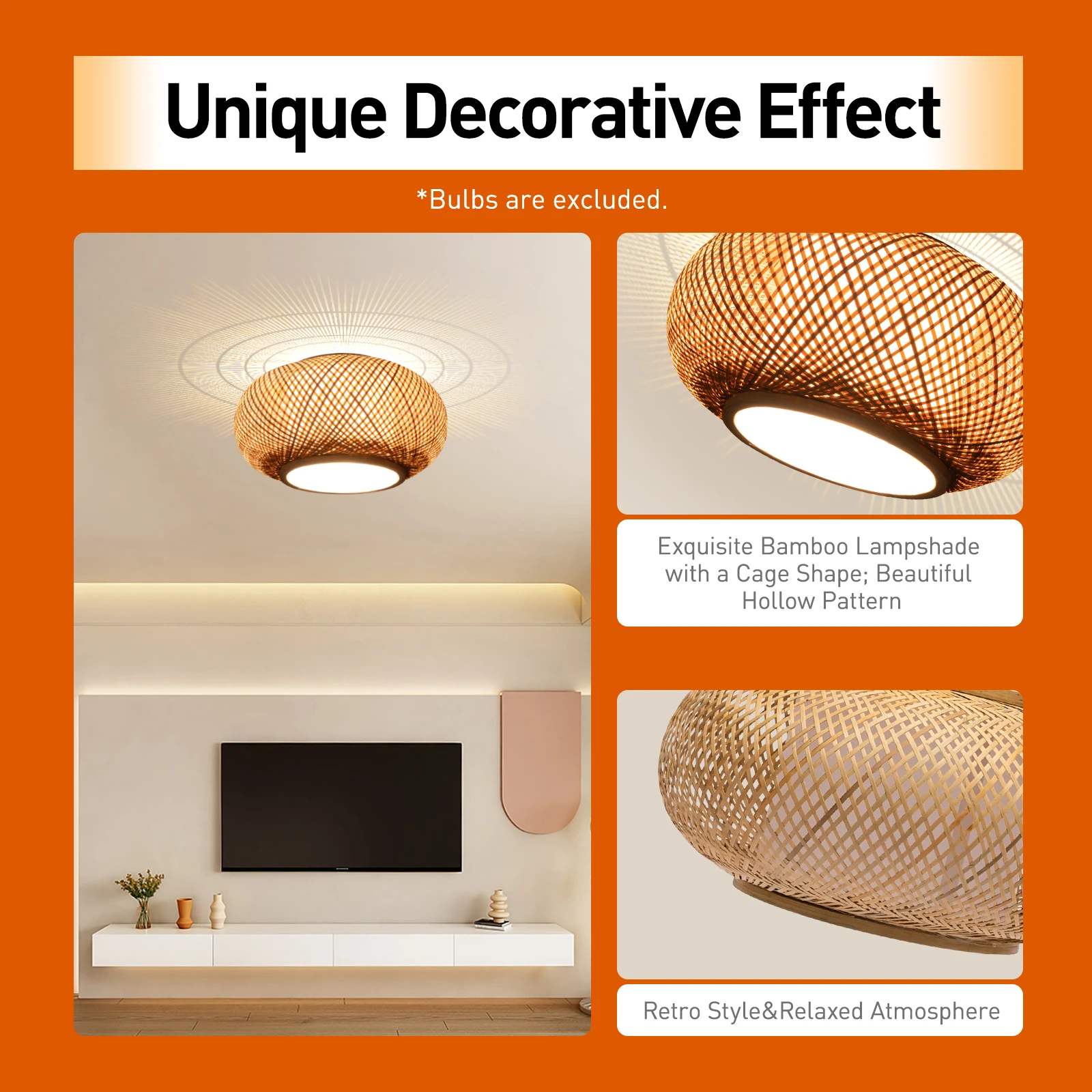 

Bamboo Wicker Rattan Shade Pendant Light, A Wide Voltage, Black Light Line