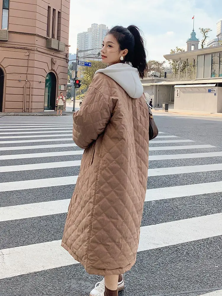 Vielleicht 2022 Cotton Down Jacket Women Winter Long Thick Spliced Hooded Coat Female Warm Loose Parkas For Women Winter Clothes