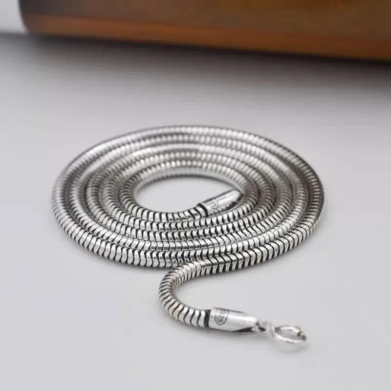 

3mm Width S925 Sterling Silver Round Snake Bone Chain For Man Woman Real Silver Simple Fashion Clavicle Necklace Couples