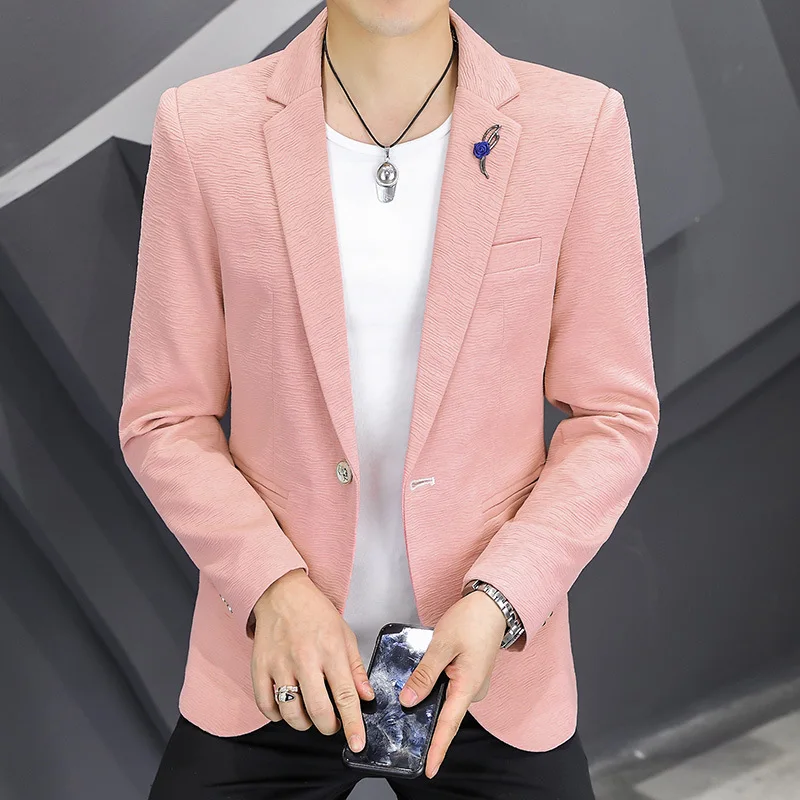 

HOO 2023 Men's New Autumn Wrinkle blazer Youth Slim Fit Fashion and Handsome blazer